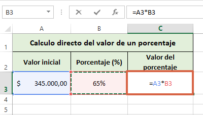 Cómo calcular el valor de un porcentaje en Excel de forma directa paso 2