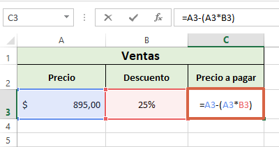 Cómo restar porcentajes en Excel utilizando descuentos paso 2