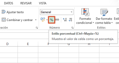 Cómo sacar un cambio de porcentaje en Excel entre dos resultados paso 1