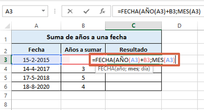 Cómo sumar años a una fecha en Excel paso 3
