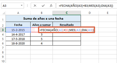 Cómo sumar años a una fecha en Excel paso 4