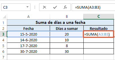 Cómo sumar días a una fecha en Excel paso 2