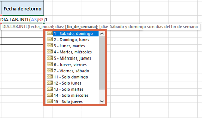 Cómo sumar días laborales en Excel con la función =DIA.LAB.INTL paso 3