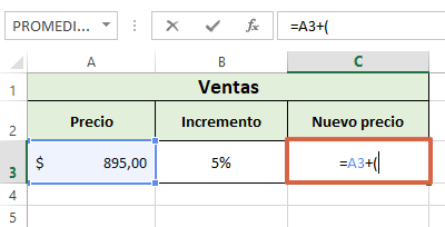 Cómo sumar porcentajes en Excel paso 1