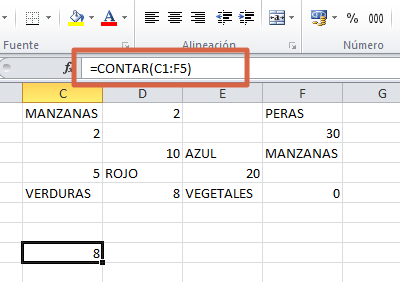 Fórmula CONTAR en Excel