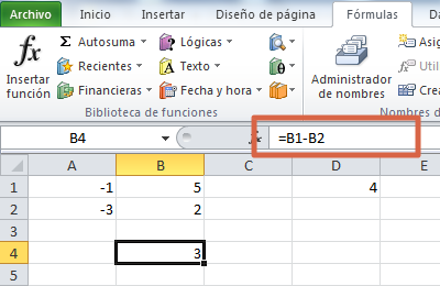 Fórmula para restar usando referencias en Excel