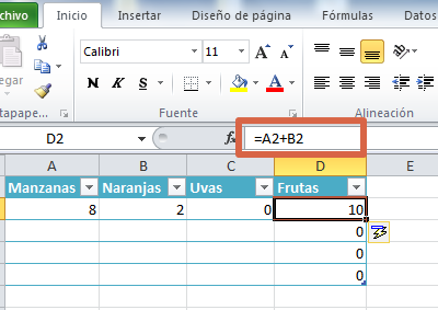 Fórmula para suma de referencias en Excel
