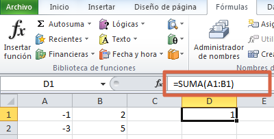 Función SUMA para restar un rango de celdas en Excel