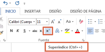 Activar superíndice para poner o escribir exponentes en documentos Word