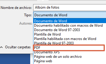 Cómo guardar un collage o álbum de fotos de Word en formato PDF paso 5