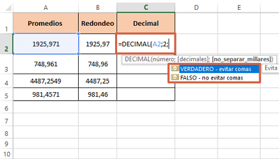 Cómo redondear números con decimales en Excel con la función DECIMAL paso 5