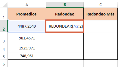 Cómo redondear números con decimales en Excel con la función REDONDEAR paso 3