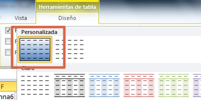 Crear nuevo estilo de tabla en Excel 10
