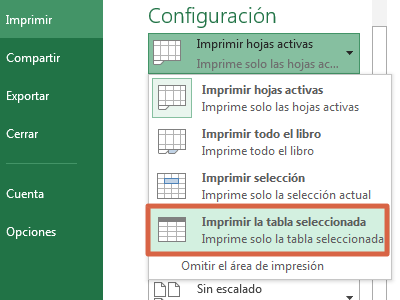 Imprimir tabla seleccionada en Excel paso 4