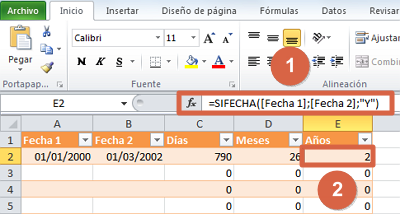 Restar fechas en Excel y obtener años