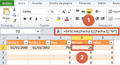 Restar fechas en Excel y obtener meses