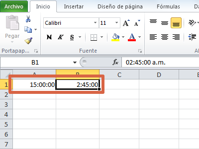 Restar horas en Excel paso 2